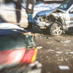 570823 Car crash accident on street of Voronezh, damaged automobiles after collision